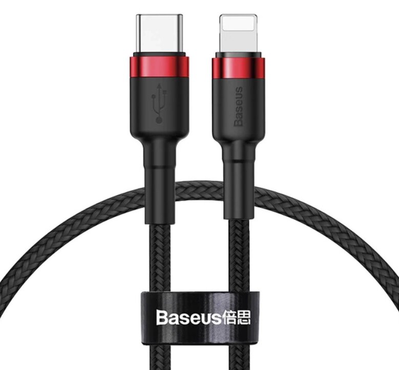 Кабель Baseus Cafule Type-C to iPhone Lightning 18W PD Quick charge (CATLKLF-91) - Black Red від компанії Інтернет-магазин "FotoUSB" - фото 1