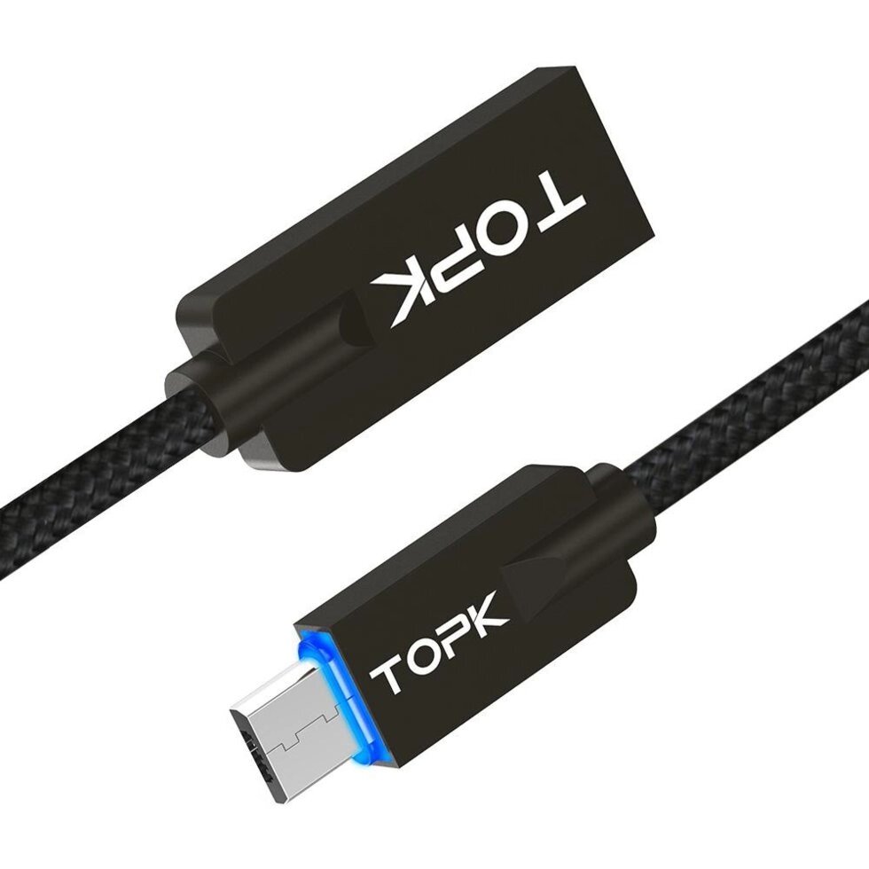 Кабель TOPK LED Light MicroUSB 0.6m - Black від компанії Інтернет-магазин "FotoUSB" - фото 1