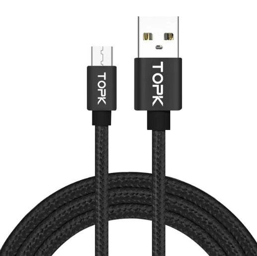 Кабель TOPK Nylon AN01 USB microUSB 1.2m - Black від компанії Інтернет-магазин "FotoUSB" - фото 1