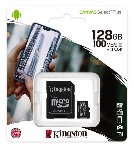 Карта пам'яті Kingston microSDXC 128GB Canvas Class 10 UHS-I U1 V10 A1 + SD адаптер (SDCS2/128GB) від компанії Інтернет-магазин "FotoUSB" - фото 1