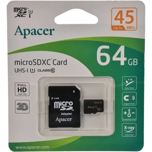 Карта пам'яті microSD Apacer 64Gb UHS-I Class 10 (AP64GMCSX10U1-R) від компанії Інтернет-магазин "FotoUSB" - фото 1