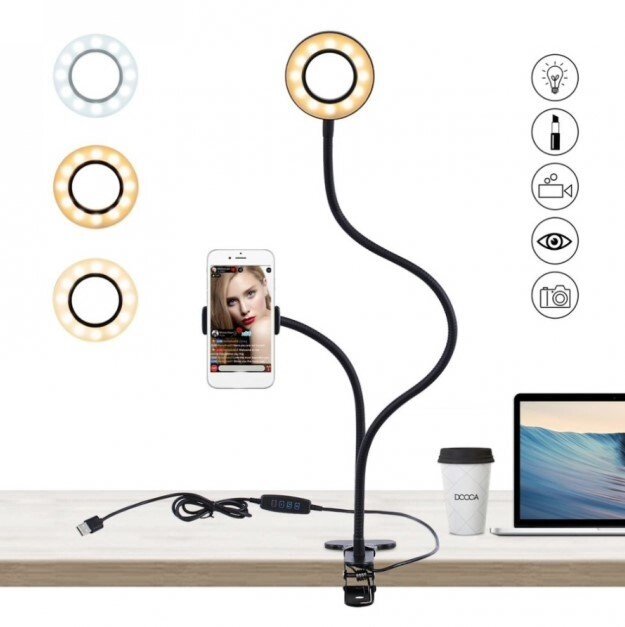 Кільцева лампа Primo LiveStream селф-кільце 9см на прищіпки з власником смартфона від компанії Інтернет-магазин "FotoUSB" - фото 1