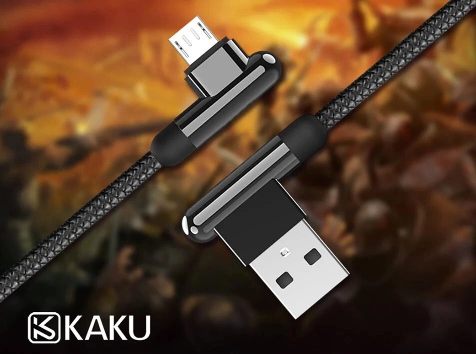 Кутовий кабель Kaku KSC-125 USB MicroUSB 1.2m - Black від компанії Інтернет-магазин "FotoUSB" - фото 1