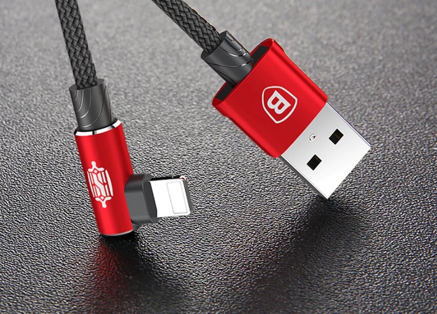 Кутовий Lightning кабель Baseus Elbow Type Cable 1m - Black / Red від компанії Інтернет-магазин "FotoUSB" - фото 1
