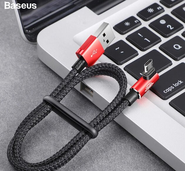 Кутовий реверсивний microUSB кабель Baseus Elbow Type Cable 0.5m - Black / Red від компанії Інтернет-магазин "FotoUSB" - фото 1