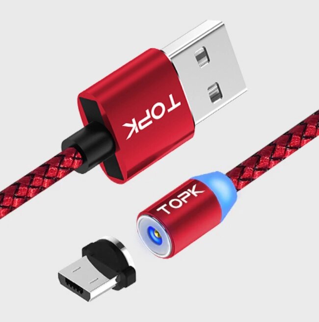 Магнітний кабель TOPK AM17 Magnetic Round USB MicroUSB 1m - Red від компанії Інтернет-магазин "FotoUSB" - фото 1