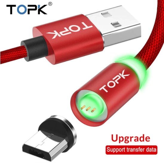 Магнітний кабель TOPK AM60 LED Magnetic Round USB MicroUSB 1m - Red від компанії Інтернет-магазин "FotoUSB" - фото 1