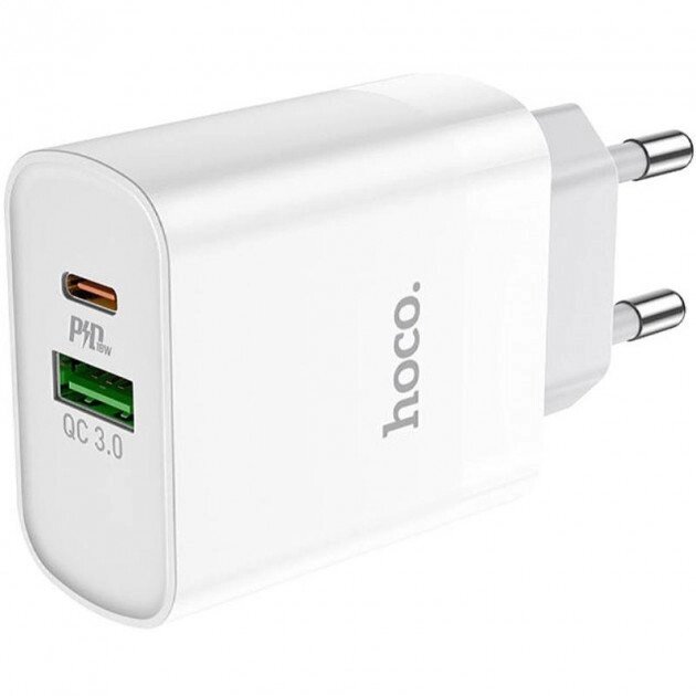 Мережевий зарядний пристрій Hoco C80A Rapido 3.1A-18W PD / QC3.0 з кабелем Type-C (PD) - White від компанії Інтернет-магазин "FotoUSB" - фото 1