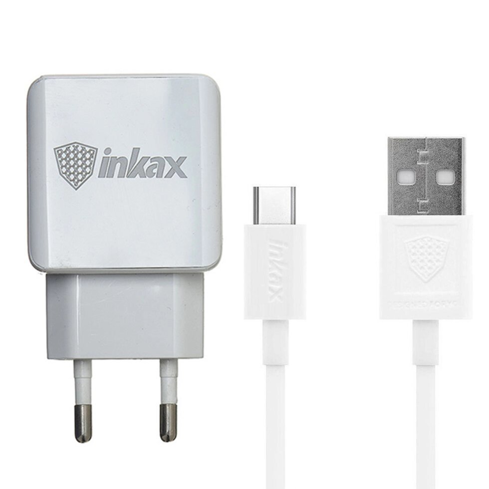 Мережевий зарядний пристрій INKAX CD-01 з кабелем Type-С - White від компанії Інтернет-магазин "FotoUSB" - фото 1