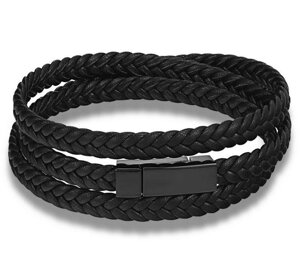 Чоловік шкіряний браслет Primo Long Rope з магнітною застібкою Black