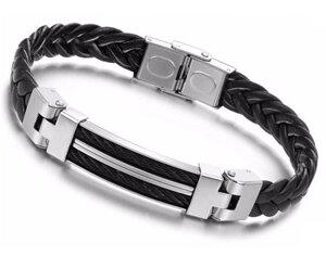 Чоловік шкіряний браслет Primo Steel Rope - Black