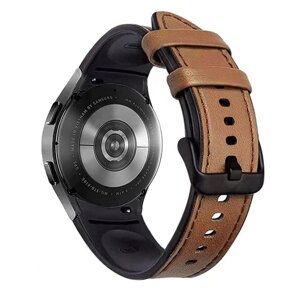 Ремешок Primolux Leather Silicone для часов Samsung Galaxy Watch 4 Classic 42mm SM-R880 - Brown