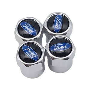 Захисні металеві ковпачки Primo на ніпель, золотник автомобільних коліс з логотипом Ford - Silver