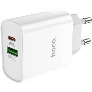 Мережевий зарядний пристрій Hoco C80A Rapido 3.1A-18W PD / QC3.0 з кабелем Type-C (PD) - White