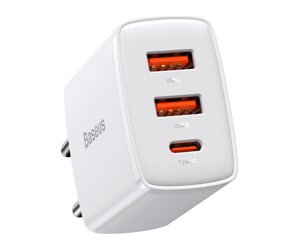 Зарядний пристрій Baseus Compact Quick Charger 2U+C 30W / 2 х USB QC3.0 / 1 x Type-C PD (CCXJ-E02) - White