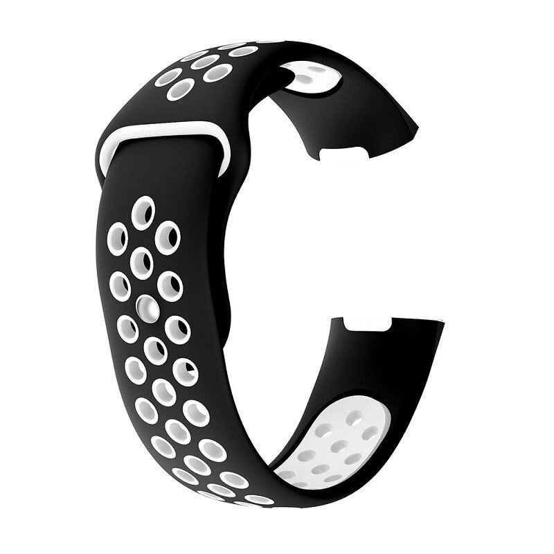 Силіконовий ремінець з перфорацією для фітнес браслета Fitbit Charge 3 (FB409 / FB410) - Black &amp; White / розмір L - фото