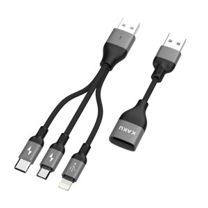 USB кабель Kaku KSC-250 3-in-1 Type-C / MicroUSB / Lightning 30см+120см - Black в Запорожской области от компании Интернет-магазин "FotoUSB"