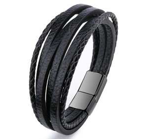 Чоловічий шкіряний браслет Primo Rope Style 20.5 з магнітною застібкою - Black