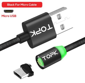 Магнітний кабель TOPK LED Magnetic Round USB MicroUSB 1m - Black