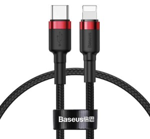 Кабель Baseus Cafule Type-C to iPhone Lightning 18W PD Quick charge (CATLKLF-91) - Black Red