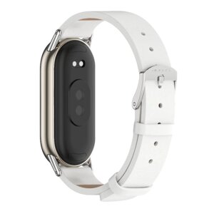 Шкіряний ремінець Mijobs для фітнес браслета Xiaomi Smart Band 9 - White&Silver