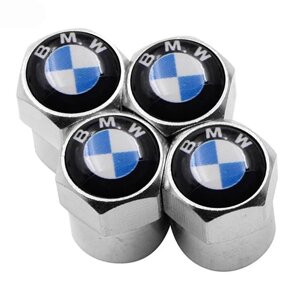 Захисні металеві ковпачки Primo на ніпель, золотник автомобільних коліс з логотипом BMW - Silver