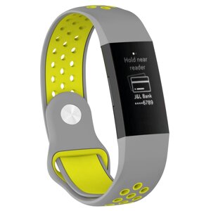 Силиконовый ремешок Primolux с перфорацией для фитнес браслета Fitbit Charge 3 / 4 - Grey&Lime / размер S