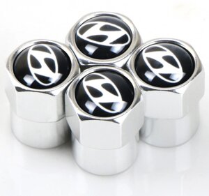 Захисні металеві ковпачки Primo на ніпель, золотник автомобільних коліс з логотипом Hyundai - Silver