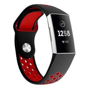 Силиконовый ремешок Primolux с перфорацией для фитнес браслета Fitbit Charge 3 / 4 - Black&Red / размер S