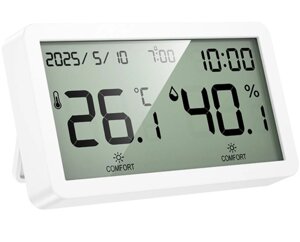 Термогігрометр HOCO HX42 з годинником, LCD дисплеєм, вимірюванням температури та вологості, настінний/настільний - White