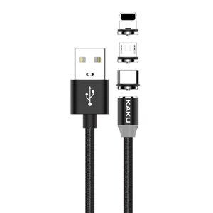Магнітний кабель 3 в 1 Kaku KSC-320 USB Type-C / Lightning / MicroUSB 1m - Black