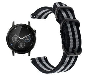 Нейлоновий ремінець Primo Traveller для годин Motorola Moto 360 2nd gen (46mm) Black & Grey