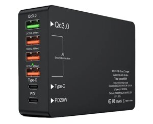 Зарядний пристрій WLX-518 1xUSB QC3.0 / 3xUSB / 1xType-C /1xPD Type-C / 65W (Max)