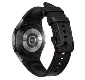 Ремешок Primolux Leather Silicone для часов Samsung Galaxy Watch 4 Classic 46mm SM-R890 / SM-R895 - Black