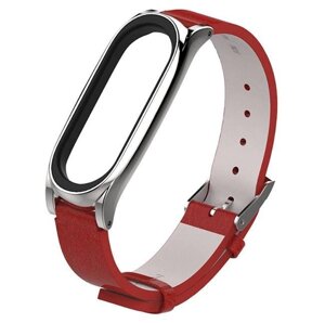 Шкіряний ремінець Primolux Mijobs для фітнес-браслета Xiaomi Mi Smart Band 5 - Red & Silver