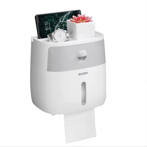 Тримач туалетного паперу Ecoco настінний з полицею для телефону - White Grey