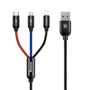 USB кабель Baseus Three Primary Colors 3-in-1 MicroUSB + Lightning + Type-C - 3.5A / 1.2m в Запорізькій області от компании Интернет-магазин "FotoUSB"