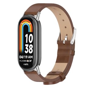 Шкіряний ремінець Mijobs для фітнес браслета Xiaomi Mi Smart Band 8 - Brown&Silver