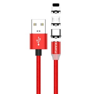 Магнітний кабель 3 в 1 Kaku KSC-320 USB Type-C / Lightning / MicroUSB 1m - Red