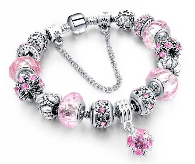 Жіночий браслет Primo Sharm Christal в стилі пандора Pink - доставка