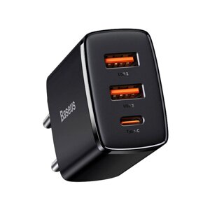 Зарядний пристрій Baseus Compact Quick Charger 2U+C 30W / 2 х USB QC3.0 / 1 x Type-C PD (CCXJ-E01) - Black