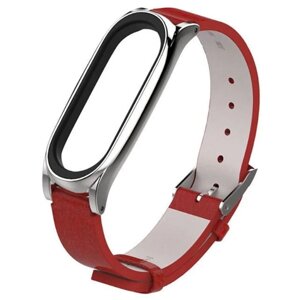 Шкіряний ремінець Primo Mijob для фітнес браслета Xiaomi Mi Smart Band 6 - Red & Silver