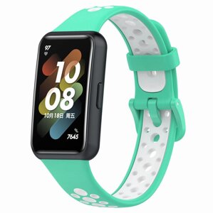 Силіконовий ремінець Primolux Perfor Classic для фітнес браслета Huawei Band 7- Teal&White