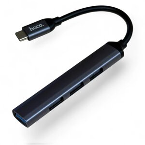 Концентратор конвертор USB хаб Hoco HB26 Type-C на 4 порта USB 3.0 / 3xUSB 2.0 - Grey
