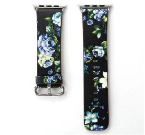 Шкіряний ремінець Primo Blue Flower для Apple Watch 42mm / 44mm (120mm) в Запорізькій області от компании Интернет-магазин "FotoUSB"