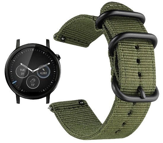 Нейлоновий ремінець Primo Traveller для годин Motorola Moto 360 2nd gen (46mm) Army Green - гарантія