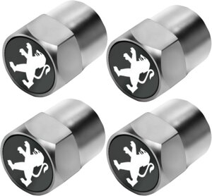 Захисні металеві ковпачки Primo на ніпель, золотник автомобільних коліс з логотипом Peugeot - Silver