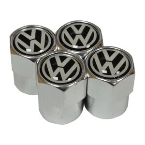 Захисні металеві ковпачки Primo на ніпель, золотник автомобільних коліс з логотипом Volkswagen - Silver