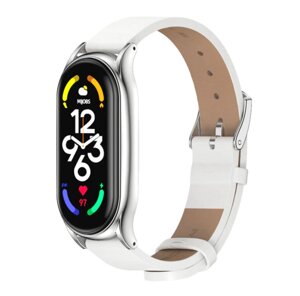 Шкіряний ремінець Primo Mijob для фітнес браслета Xiaomi Mi Smart Band 7 - White&Silver