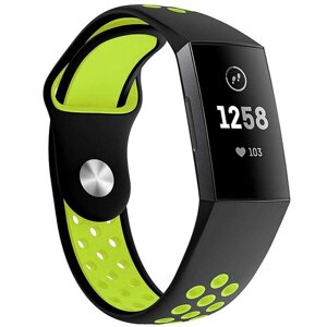 Силиконовый ремешок Primolux с перфорацией для фитнес браслета Fitbit Charge 3 / 4 - Black&Green / размер S